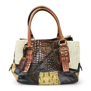 Rare Prada Exotic Leather Patchwork Tote Python with Crocodile, Large